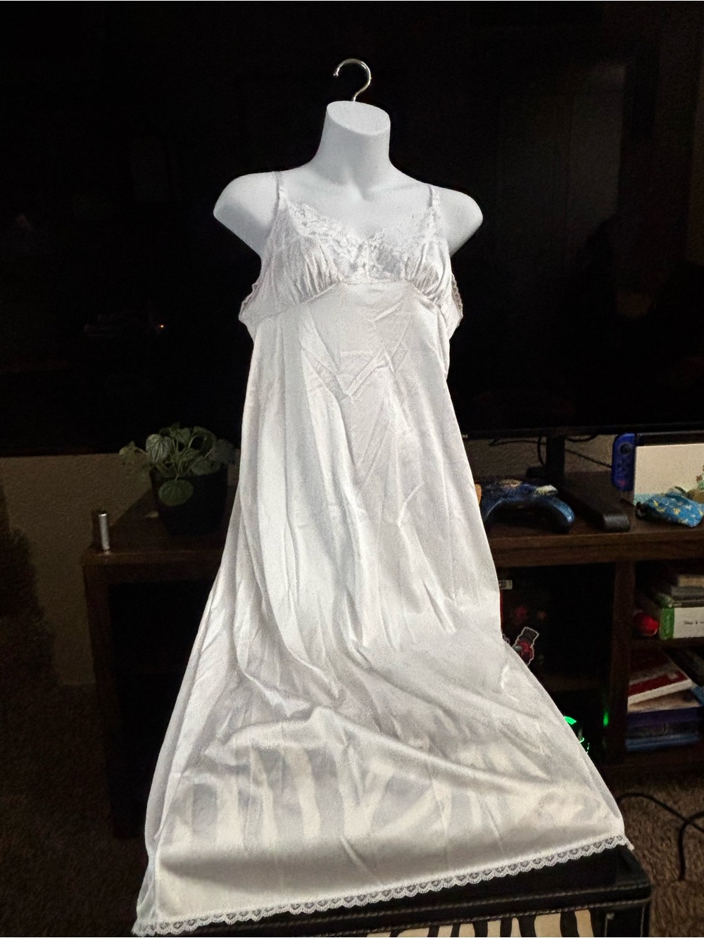 Vintage White Lace-Trim Slip Dress for Women